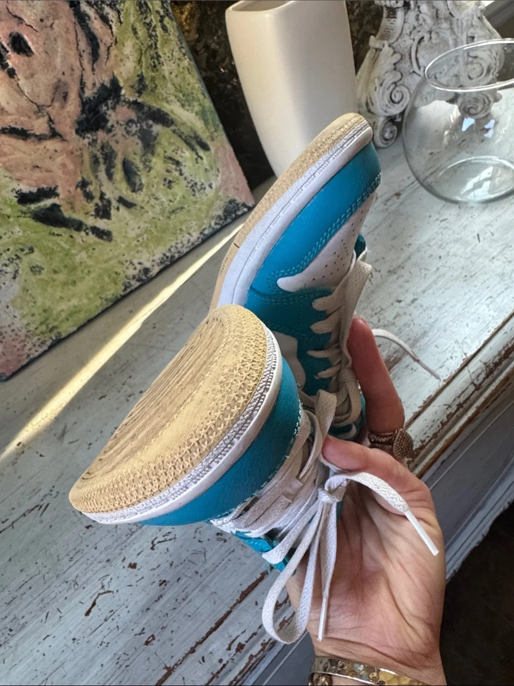 Jordan Kids' Teal and White Mid Sneakers 11.5